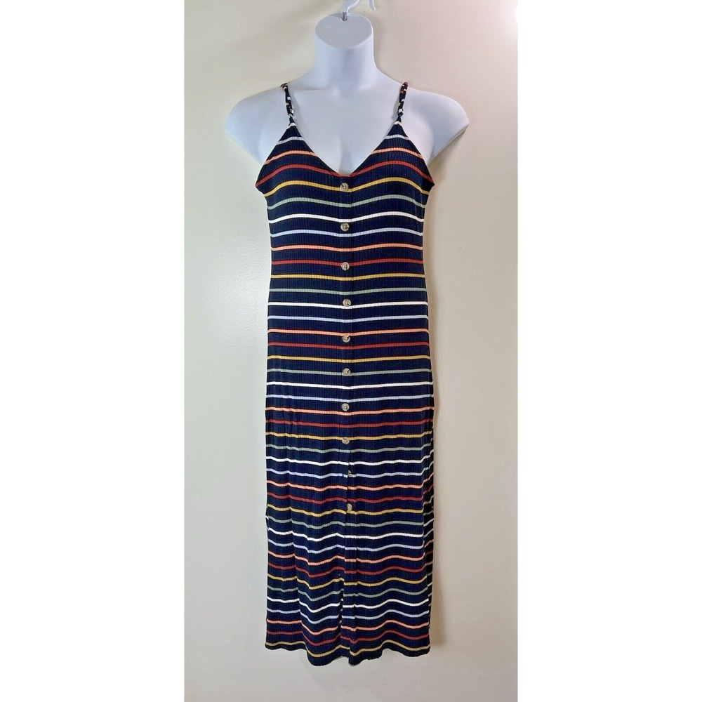 Ann‎ Taylor Loft Womens Ribbed Maxi Dress M Rainbow Colorful Coastal Travel Chic